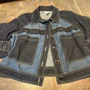 CAbi Two-Tone Jean Jacket - Dark Blue and Light Blue